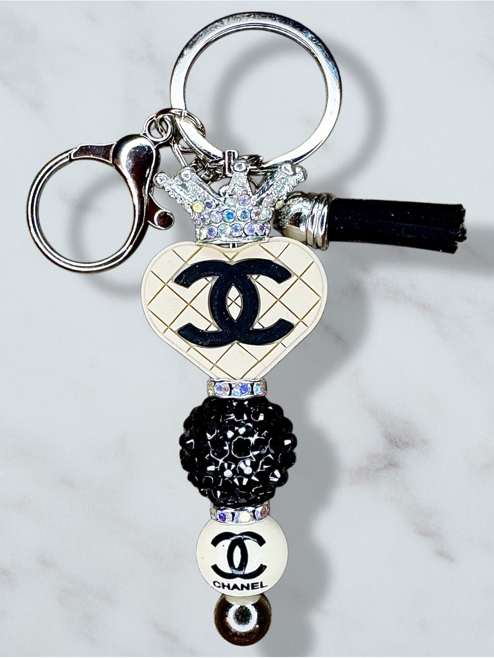 Fashion CC Tan Heart Beaded Keychain
